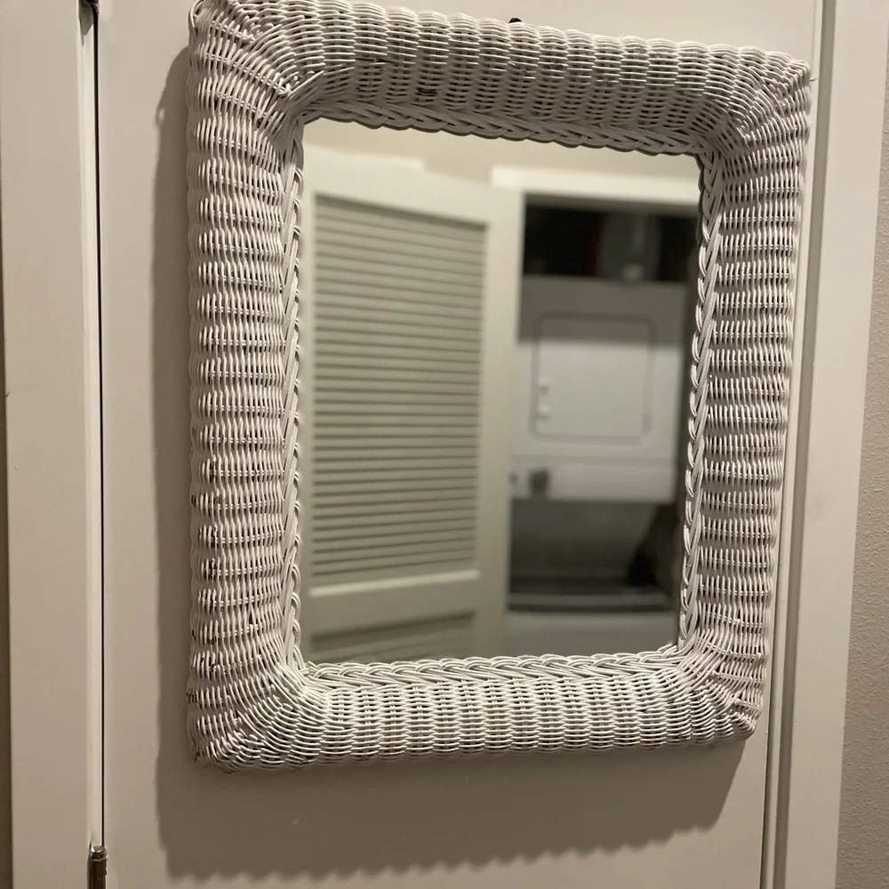 Vintage antique White Wicker Wall Mirror